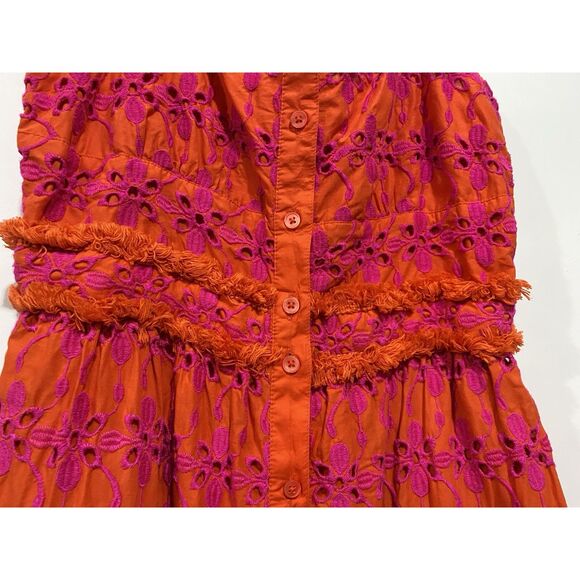 J Crew Sundress Sz 6 Tiered Eyelet Button Front   Orange Purple Spaghetti Straps - Picture 6 of 16